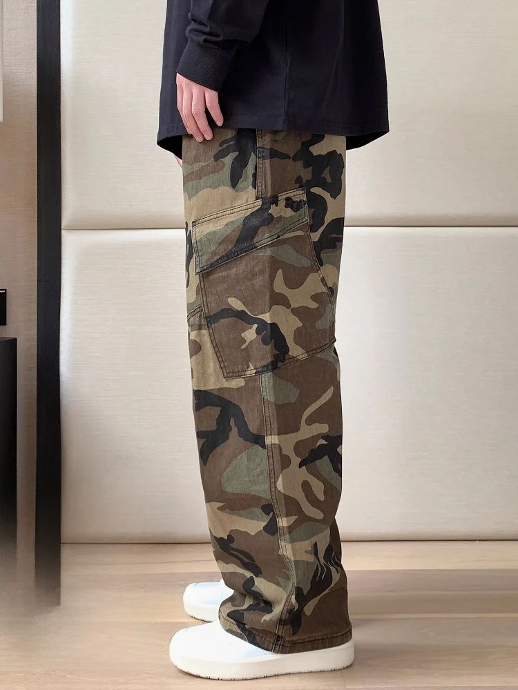

Pang модная брендовая мужская одежда больших размеров, осенние свободные прямые брюки для спецодежды, мужские тканые длинные брюки, камуфляжные брюки