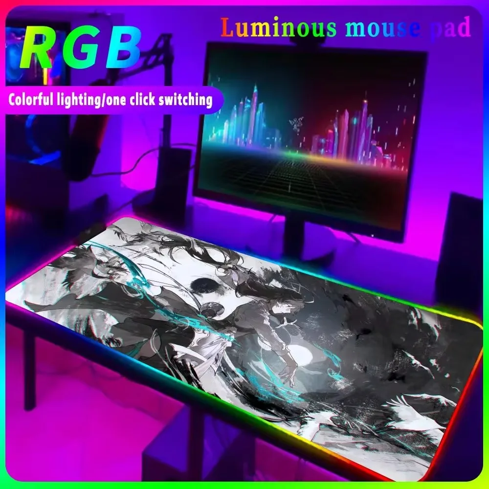 Top Selling W_wuthering W_waves Mouse Pad RGB Gaming Accessories Desk Protector Luminous Desk Mat Size For E-sports Keyboard