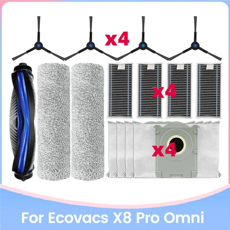 

ABRW-15PCS Roller Side Brush Hepa Filter Dust Bag Replacement For Ecovacs Deebot X8 Pro Omni Vacuum Cleaner Parts