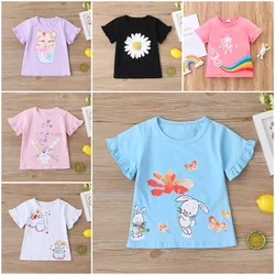 New Cotton Kids T-Shirt Children Summer Short Sleeve T-Shirts for Girls Clothes Cat Rabit Butterfly Baby T Shirt Toddler Tops