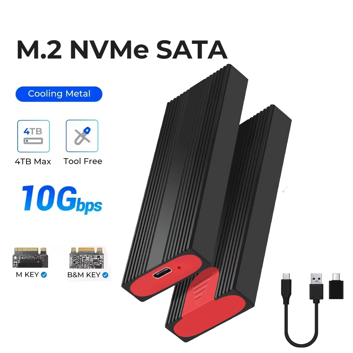 

Корпус M.2 NVMe SATA SSD Внешний USB-корпус без инструментов, адаптер M.2 NVMe на USB 10 Гбит/с для PCIe NVMe NGFF SATA SSD