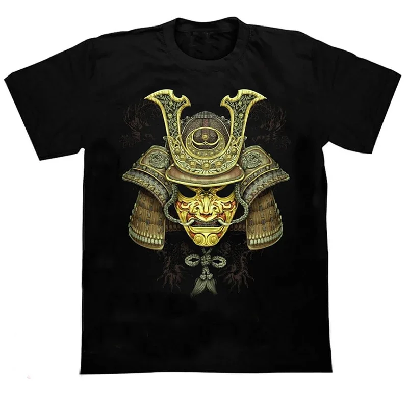 Japanese Warrior Helmet Diabolic Mask back print Crossed Samurai Sword T Shirt. 100% Cotton Casual T-shirts Loose Top Size S-3XL