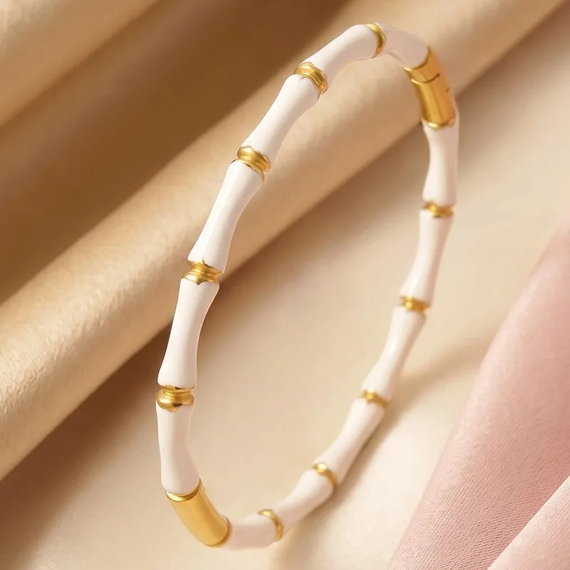 Bambus-Gelenk-Titanstahl-Armreif, modischer, vielseitiger runder Edelstahl-Armreif, schlichtes, einzigartiges Armband für Herren und Damen, Alltagsgeschenke – Detail 5