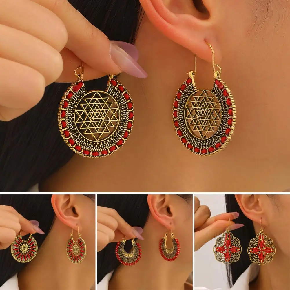 Bohemian Earrings Retro Bohemia Earrings Set Hand-woven Rope Jewelry Hollow Carving Lace Sun Shapes for Beach Festival Wear Lace