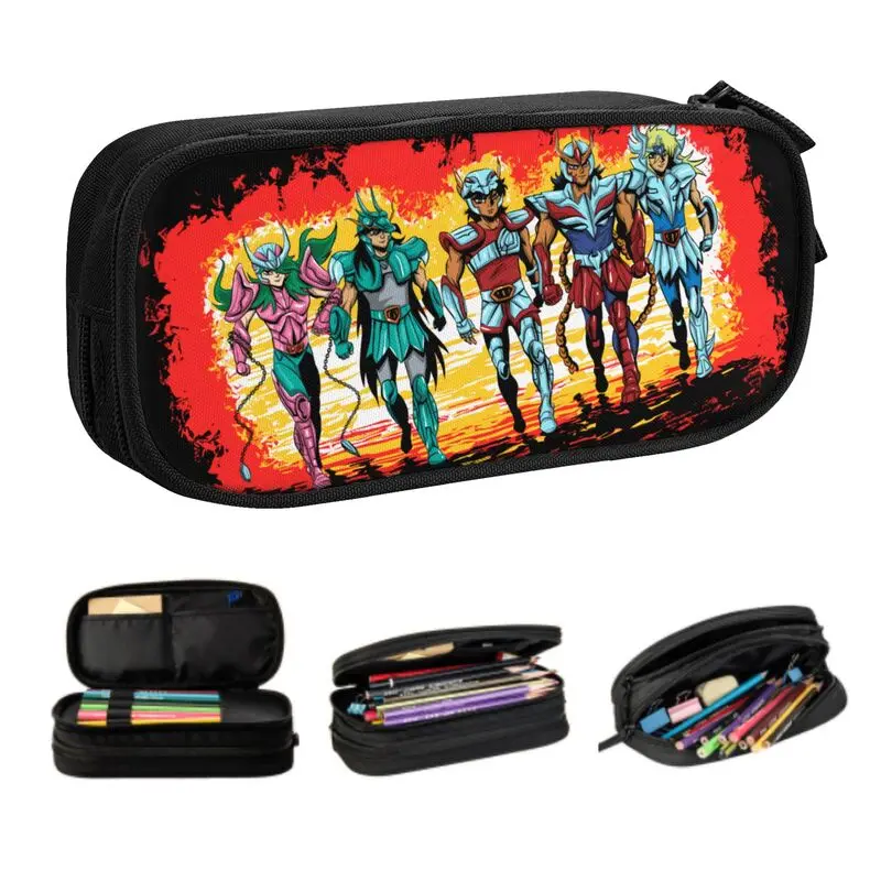 Classic Manga Saint Seiya Pencil Cases for Boys Gilrs Big Capacity Knights Of The Zodiac Pen Box Bag School Supplies