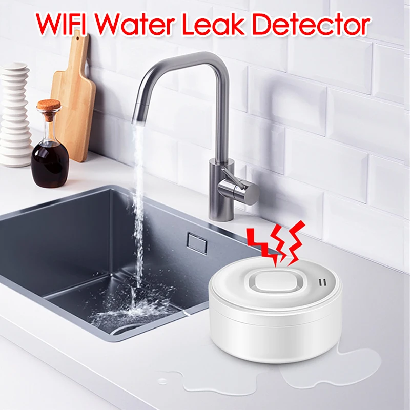 Smart WIFI Water Leak Detector 100dB High-Volume Alarm Remote Real-Time APP Alerts Wireless Stereo Sensor for With Alexa Google
