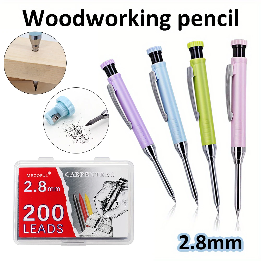 

5pcs/set 2.8mm Carpenter Pencil with Sharpener and Cap, Mechanical Carpenter Pencil Deep Hole Marking Carpenter Pencil, Architec