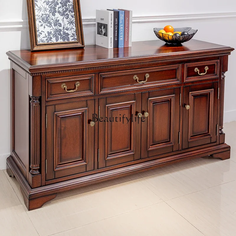 

yj5 American Black Walnut Sideboard Cabinet Living Room Bedroom Multi-Functional Drawer Storage Cabinet
