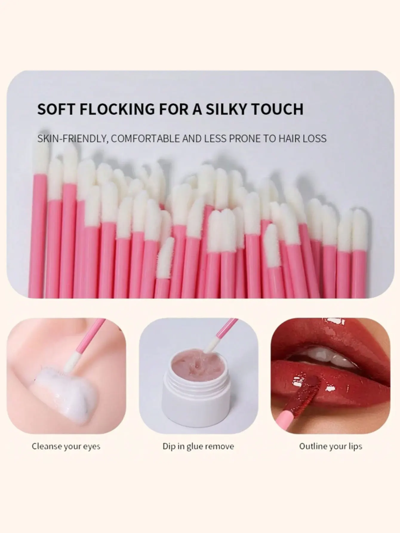 Eyelash Extension Brush Kit-Disposable Lash Spoolies, Micro Swabs, Lip Gloss Brushes 3-in-1 Set, 300 pcs