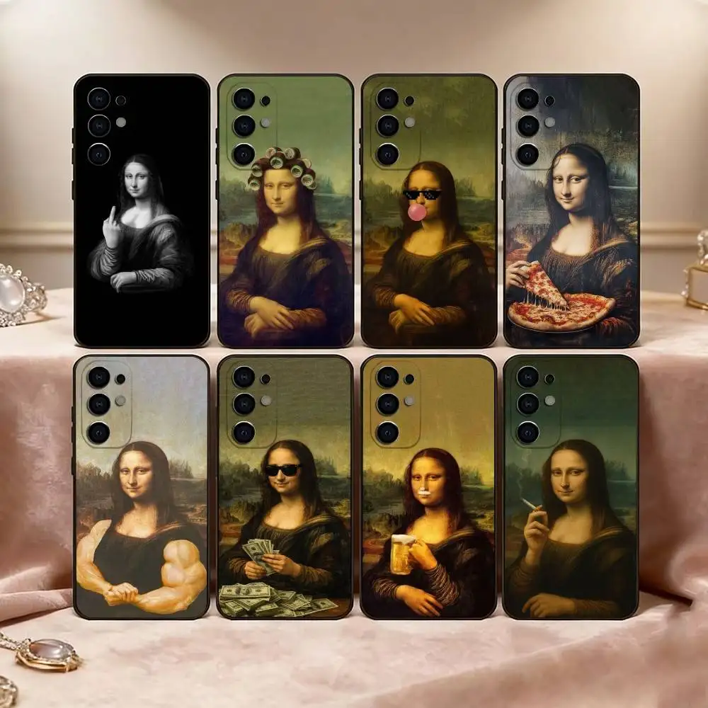 Humorous M-Mona L-Lisa Art Phone Case For Samsung S25,S24,S21,S22,S23,S30,Ultra,S20,Plus,Fe,Soft Silicone Black Cover