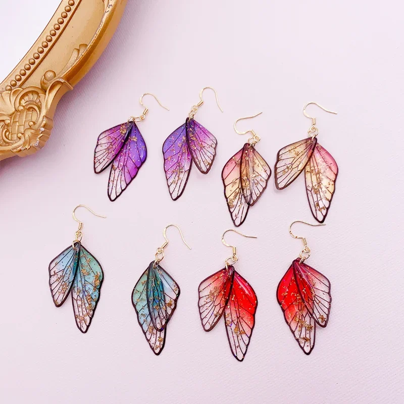 Minar Fairy Clear Gradient Color Resin Wings Dangle Earrings for Women Wholesale Copper Rhinestone Butterfly Pendant Earring