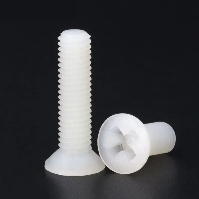 M2 M2.5 M3 M4 M5 M6 M8 White Plastic Nylon Countersunk Head Screws Cross Flat Head Bolts Screw Length 4-40mm