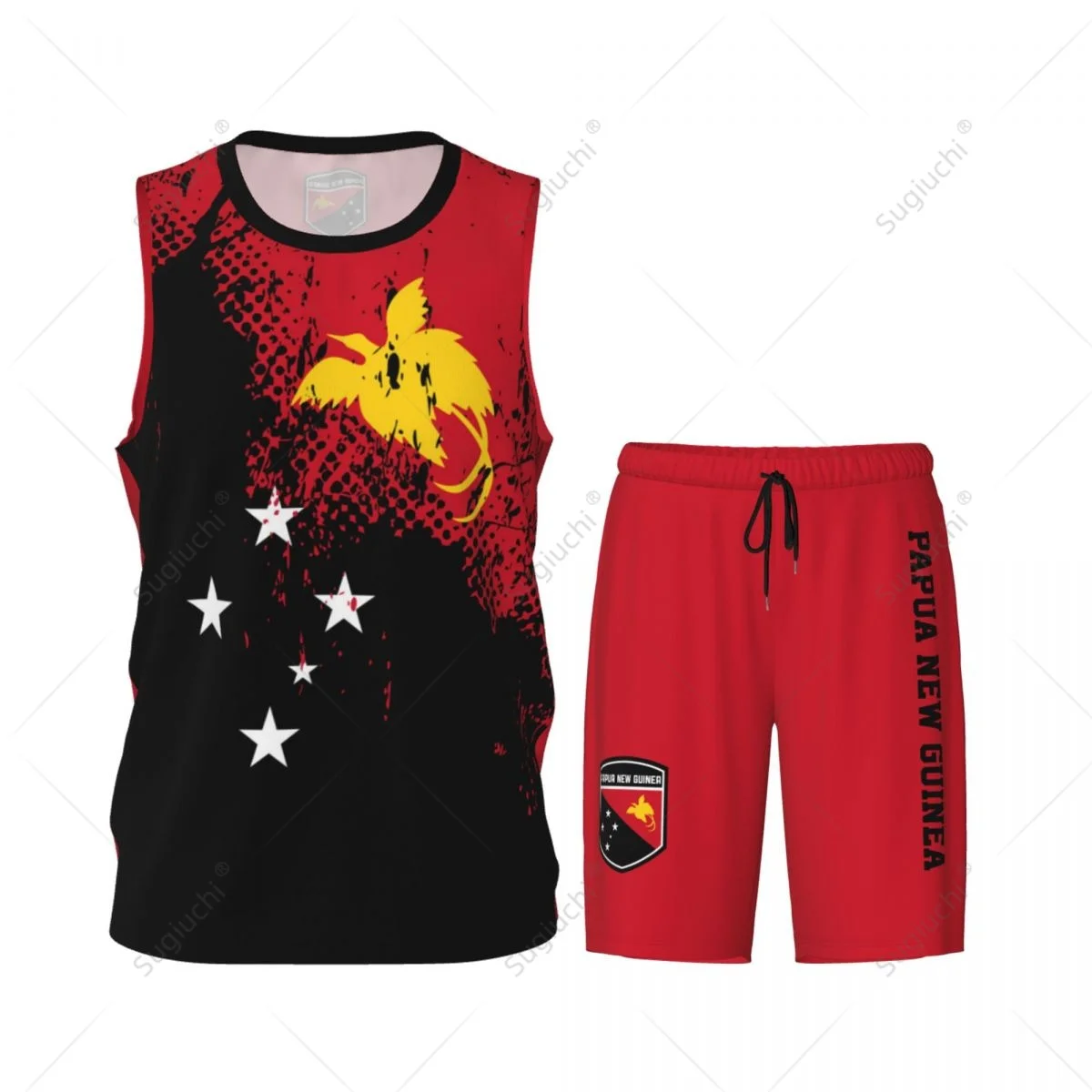 Team-up Papua New Guinea Flag Grain Men Basketball Jersey Set Shirt & Pants Sleeveless Custom Name Nunber Exclusive