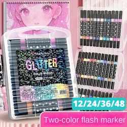 24/48/72/96 Colors Dual Brush Tip Glitter Art Markers Metallic Paint Marker Pens DIY Crafts Birthday Cards, Making Poster, Album