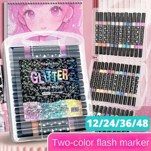 24/48/72/96 Colors Dual Brush Tip Glitter Art Markers Metallic Paint Marker Pens DIY Crafts Birthday Cards, Making Poster, Album