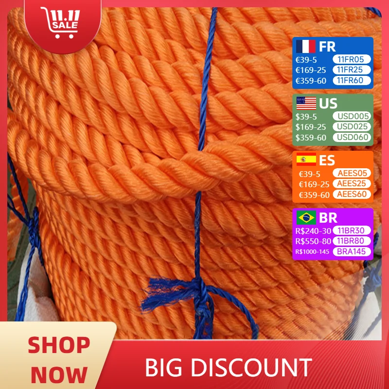 Orange Thick Nylon Rope, Truck Bundling Cord, Marine Rope, Warning, Polyethylene Seil, Water Proof, 14mm Diameter