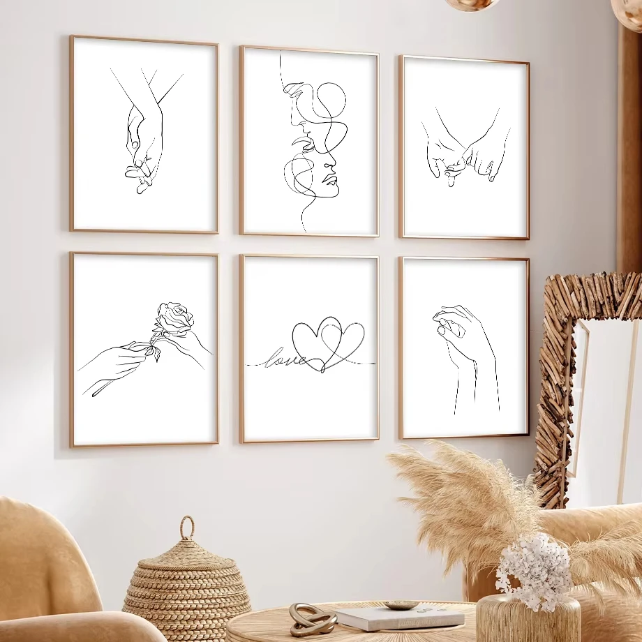 Lienzo nórdico minimalista abstracto con temática de amor, arte abstracto para pareja, declaración de amor con sujeción de corazón, póster impreso, decoración del hogar y el dormitorio
