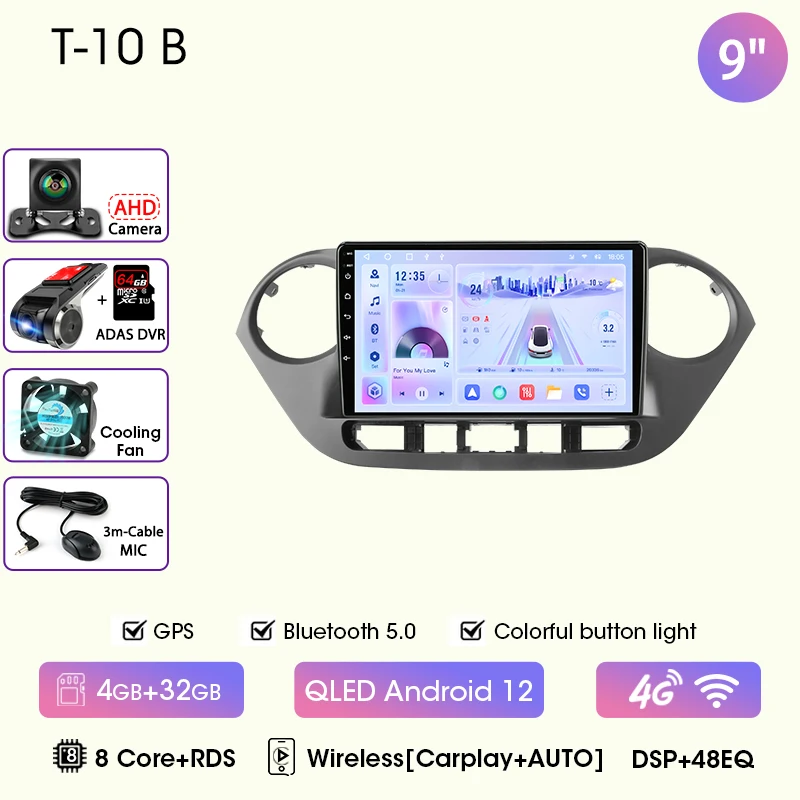 9 "Autoradio Voor Hyundai Grand I10 I 10 2013 2014 2015 2016 2017 2018 Android12 Carplay Auto Multimidia Videospeler Head Unit