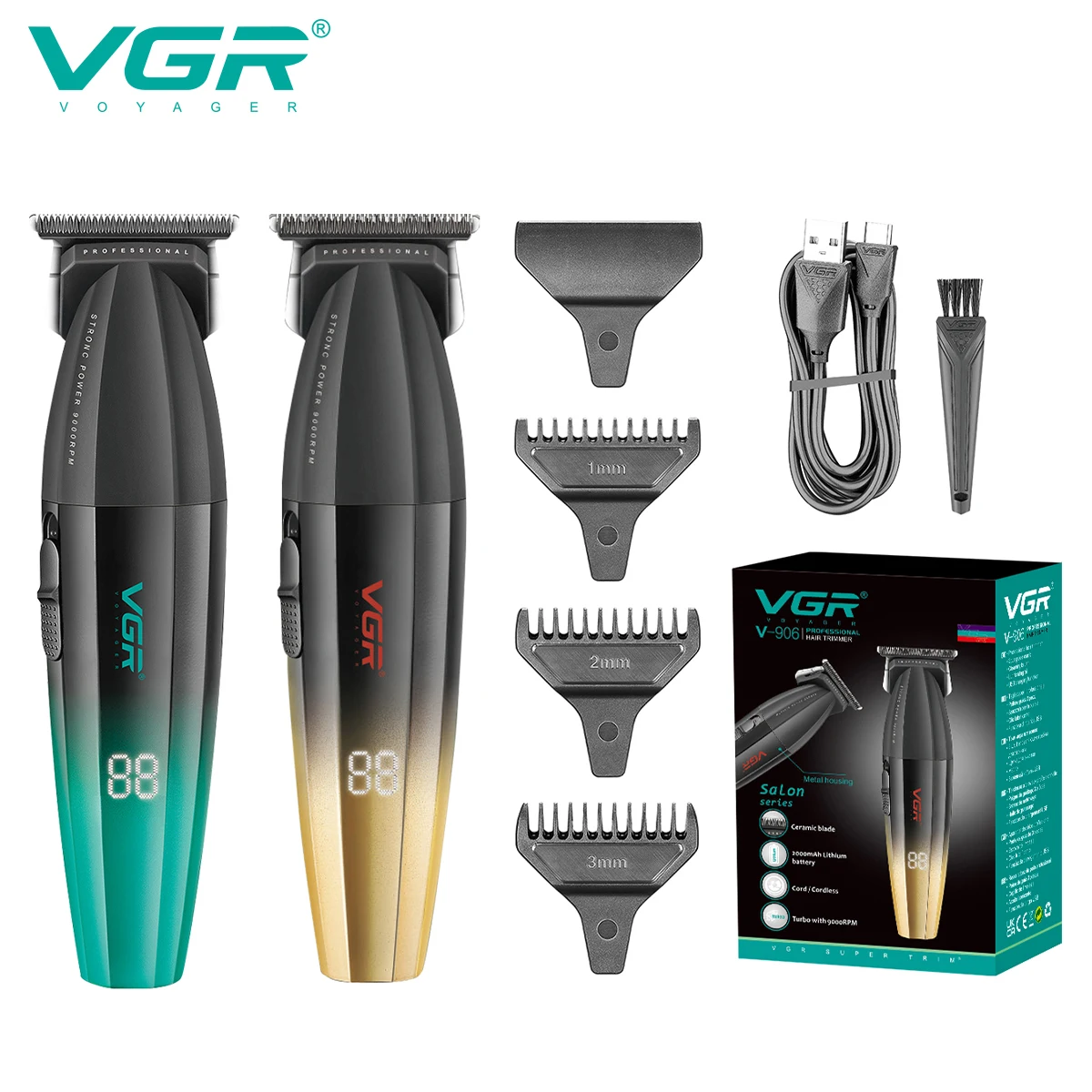 

VGR Professional Electric Scissor 9000 RPM High end Hair Clipper Gradient Color Metal Body Carving Home Hair Trimmer V-906