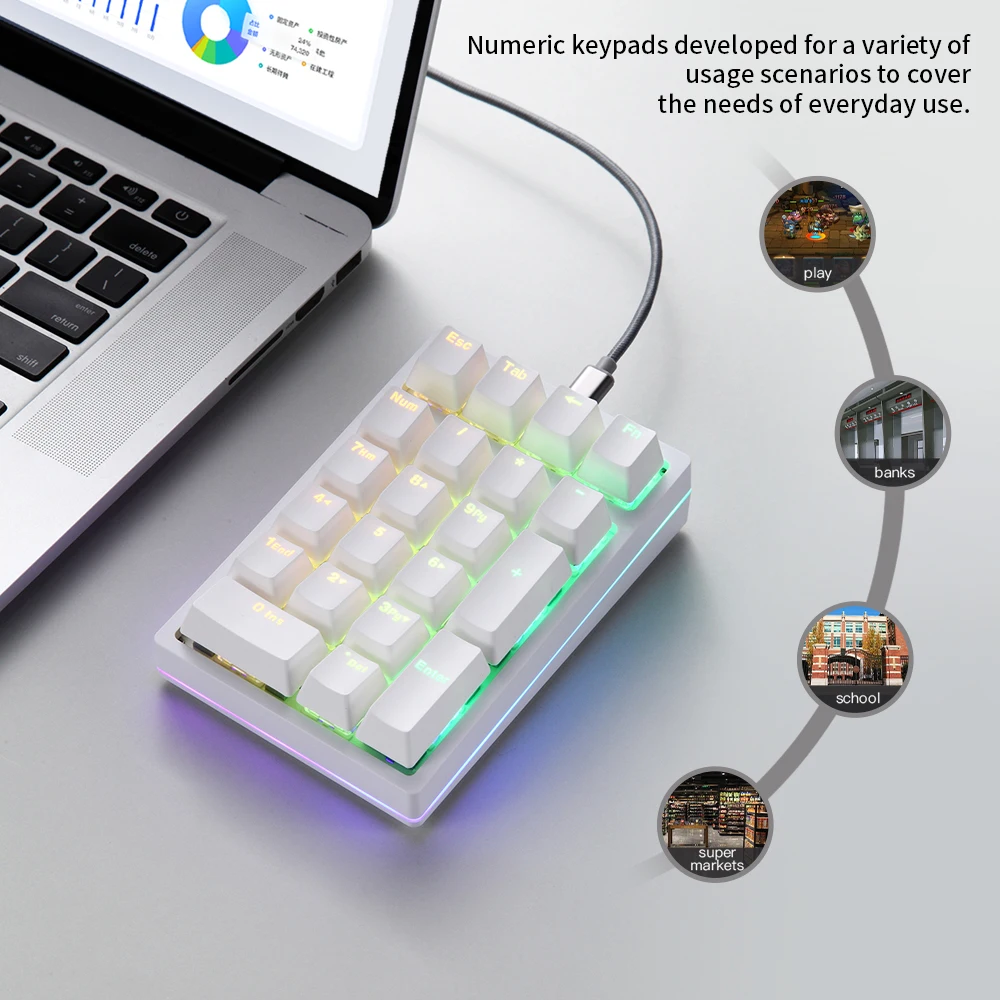 Imagem -02 - Motovelocidade K24 Teclado Numérico Mecânico Branco Interruptor de Troca Quente Teclado com Fio Computador Numpad 21 Teclas com Unidade para Computador Portátil