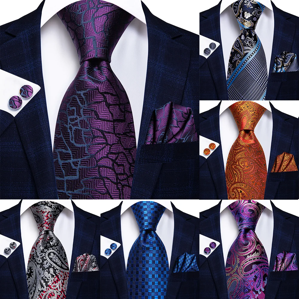 Hi-Tie Designer elegante Herren Krawatten Herren Pueple Neuheit Luxusmarke Krawatten für Männer neue Business Krawatte handliche Manschetten knöpfe