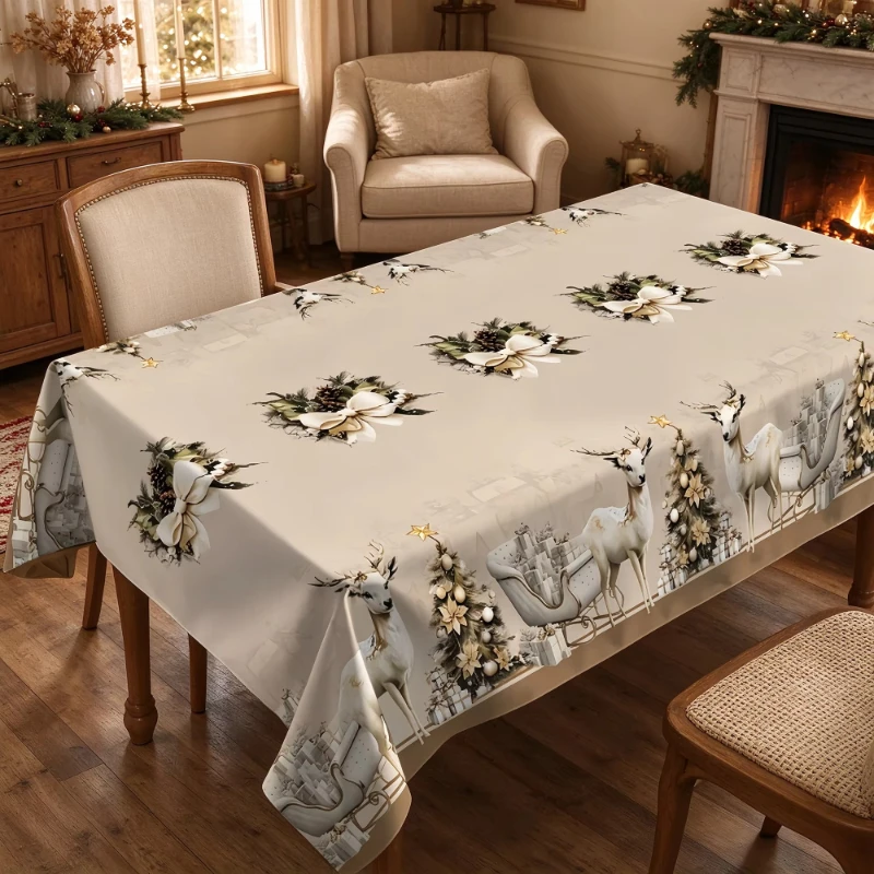 Christmas Rectangle Tablecloth Christmas Reindeer Tablecloth New Year Party Dinner Christmas Table Decor Family Get Together