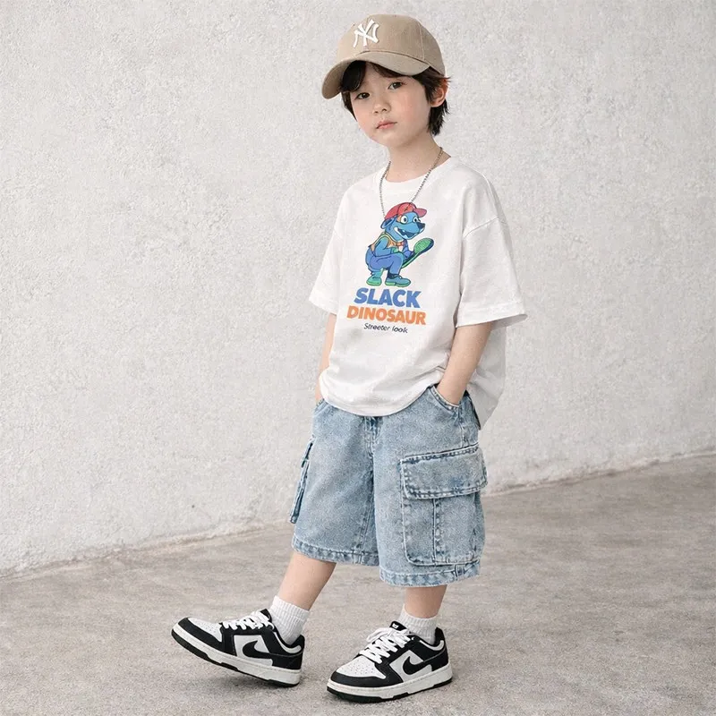 OLEKID Kinder-Jungen-Jeans mit Elastischem Bund 4-14 Jahre Kinder-Jungen-Shorts 2026 Sommer Junior Jungen Halbshorts Teenager Jungen Weite Shorts