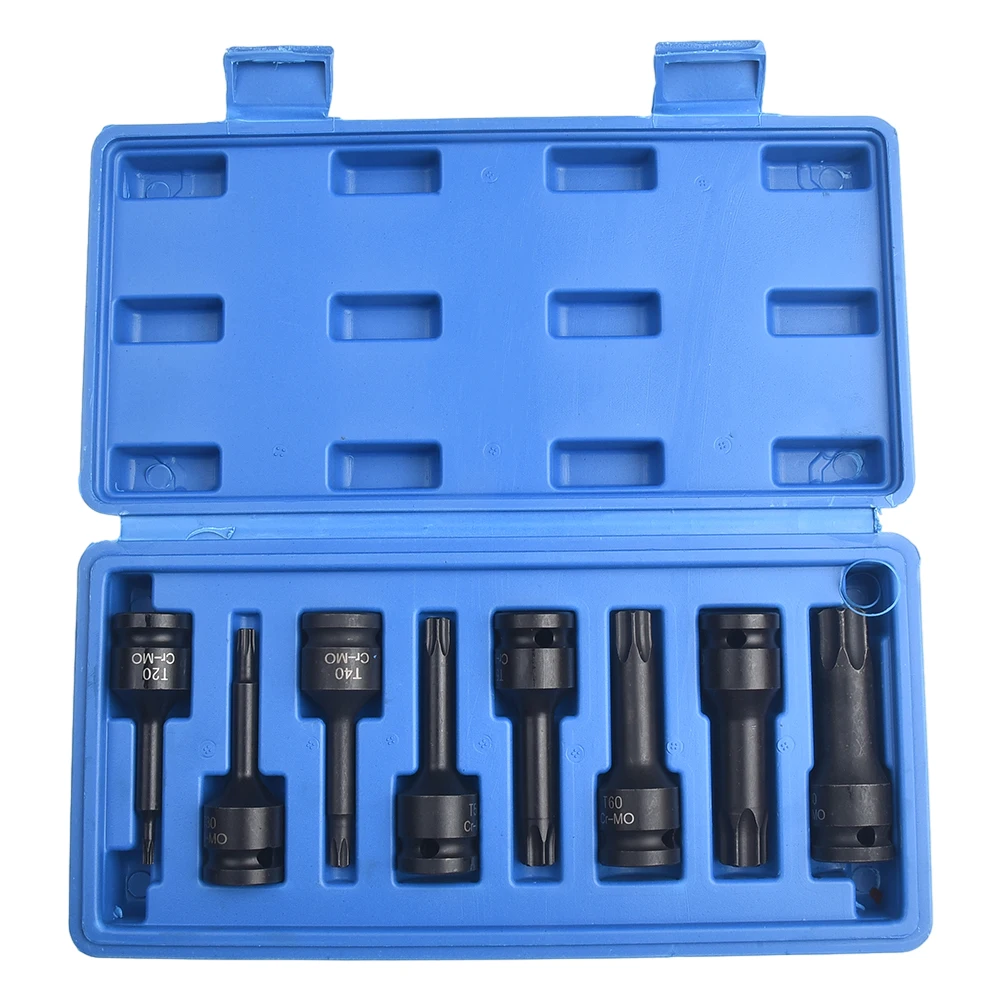 

Hexagon Socket Socket Adapter 8pcs Set Socket Sets Portable T20/T30/T40/T50 T55/T60/T70/T80 1/2 Inch For Wrench