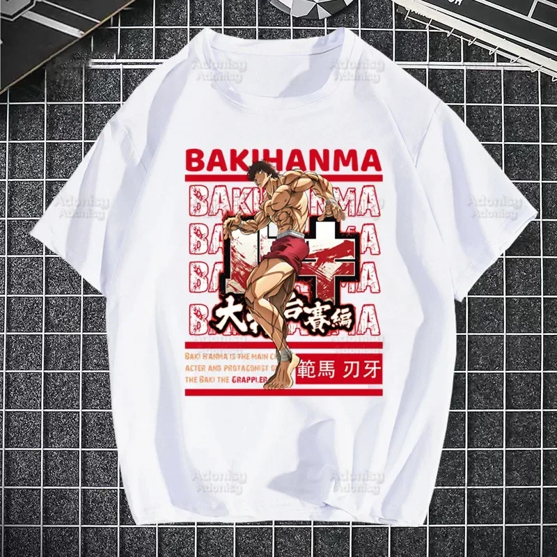 Fighter Anime Baki T Shirts print O-Neck Short Sleeve Mens Yujiro Hanma Grappler Fighting t Shirt Hip-Hop Heigh Quality Men