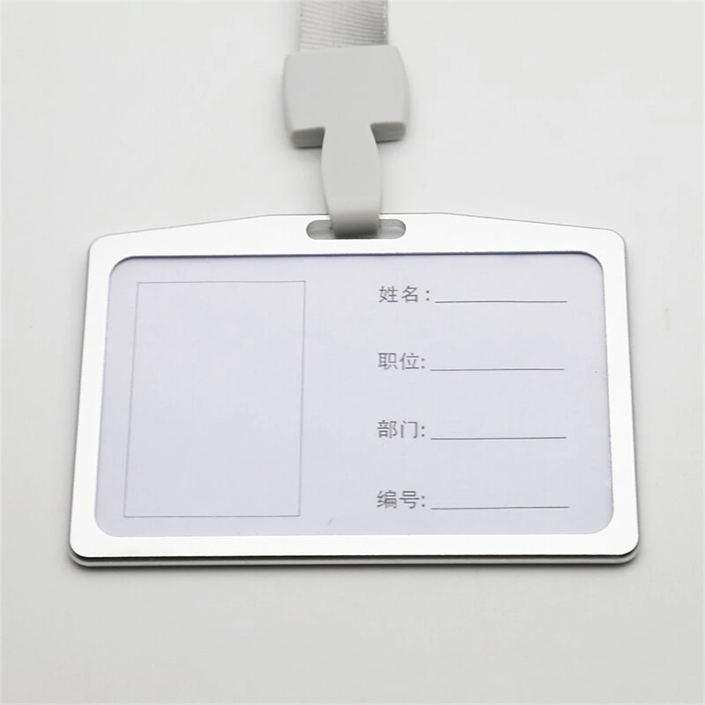 Horizontal Metal Aluminum Id Badge Card Holder Office Exhibition Working Card Name Tag With Neck Lanyard