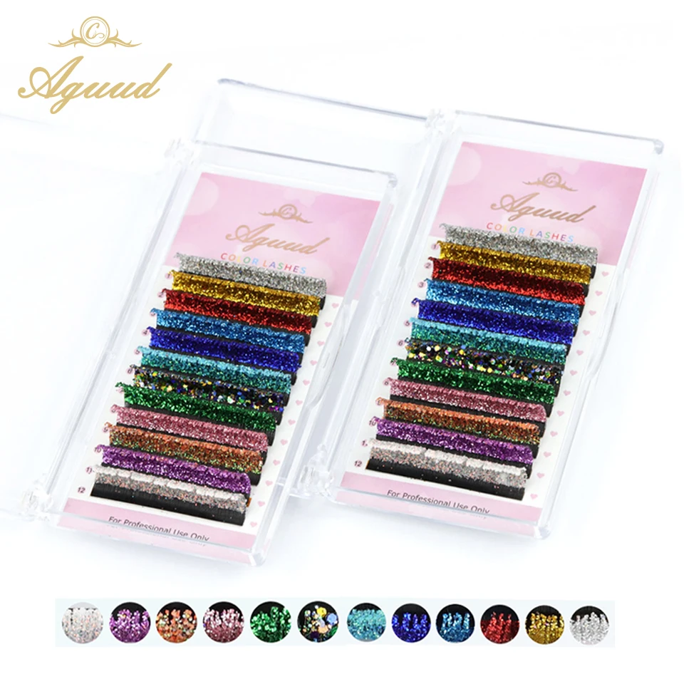 

AGUUD Mix Colors Glitter Fashion Shiny Colorful False Eyelash Extension Individual Faux EyeLashes Makeup Supplies Glitter Lashes