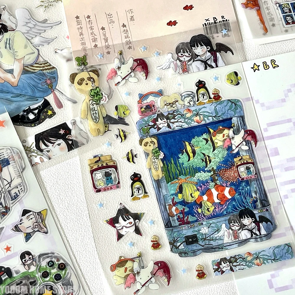 Exquisite Hand-Drawn Dreamcore Stickers Retro Comic Character Design, Rare Craft Materials for Scrapbooking & DIY Art