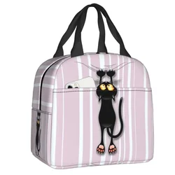 Fun Black Cat Falling Down Insulated Lunch Box for Women Portable Warm Cooler Thermal Lunch Bag School Food Picnic Tote Bags