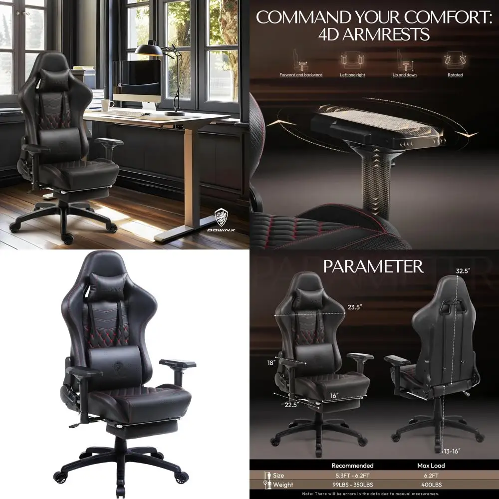 كرسي ألعاب مريح عالي الظهر مع مسند للقدمين للبالغين الكبار والطويل - كرسي مريح لألعاب الكمبيوتر الشخصي #1