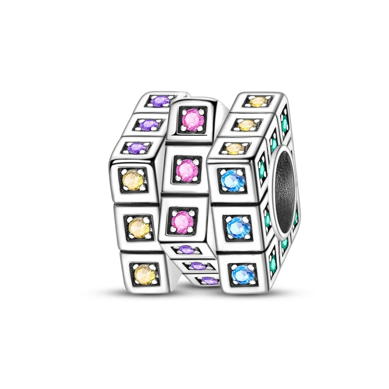 

Charm Bead 925 Sterling Silver Eternal Love Colorful Square Beads Original Bracelet for Jewelry Making Valentine's Day gift