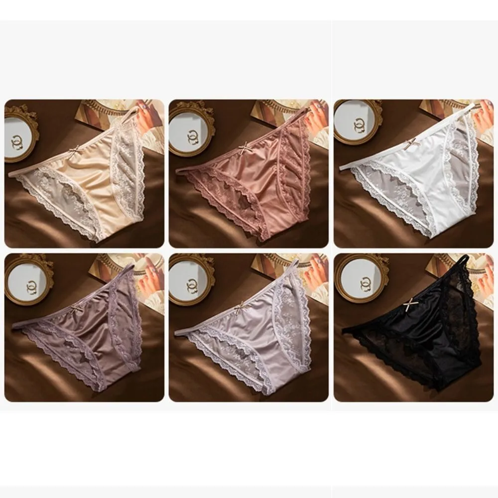 Breathable Women Panties Thin Lace Ice Silk Knickers Mid-rise Antibacterial Underpants