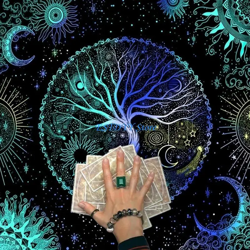 G6DE Trees Of Life Altars Cloth Tarot Cards Tablecloth Tapestry Witchcraft Supply