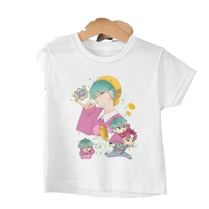 KPop شيطان الصيادين ساجا بنين تي شيرت بلايز موضة جديدة عادية الاطفال تي شيرت قصير الأكمام الاطفال الصودا البوب الكرتون Harajuku المحملة