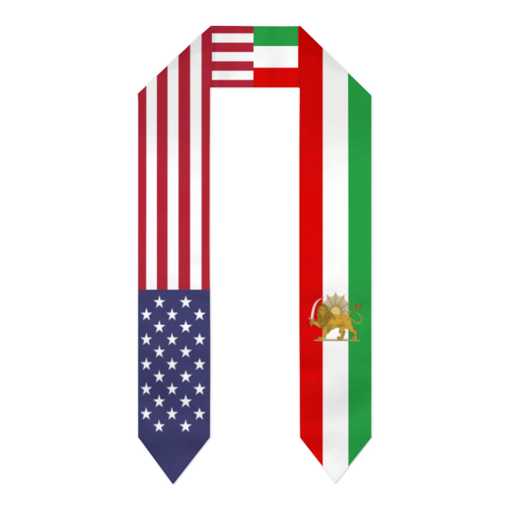 Graduation Sash Iran Persia Sun Lion & USA United States Flag Stole Shawls Graduate Wraps Scraf International Student Pride Gift