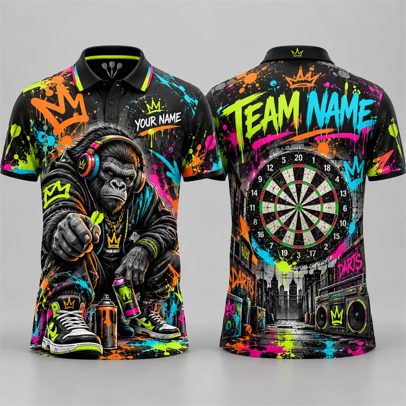 Custom Darts Polo for Men Personalized Team Name Sugar Skull Pirate Goat Gorilla Flamingo Print Short Sleeve Tournament Jersey