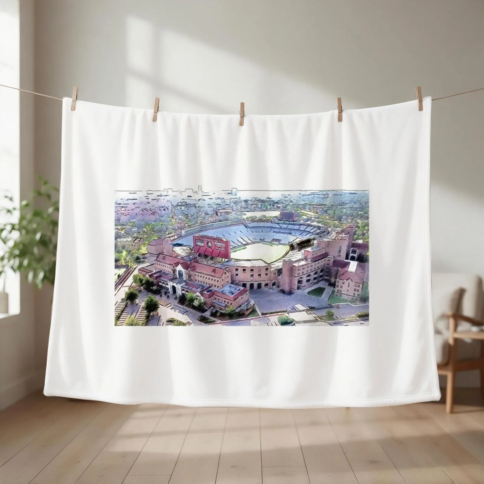 Aerial of the Doak Campbell Stadium in Tallahassee, Florida - pencil sketch Throw Blanket Hairy Kid'S Vintage Blankets