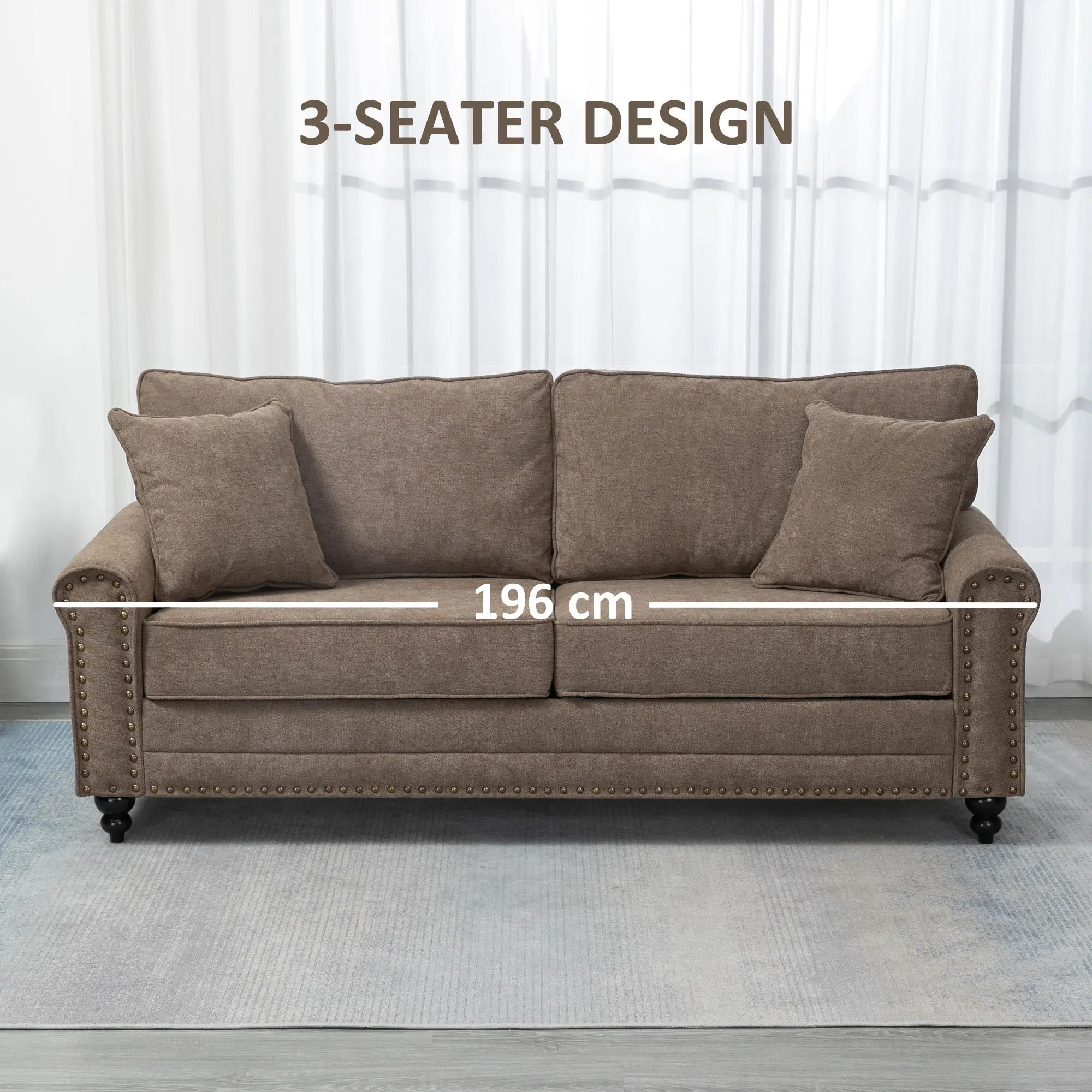 HOMCOM Fabric Sofa 3 Seater Sofa for Living Room w/ Throw Pillow