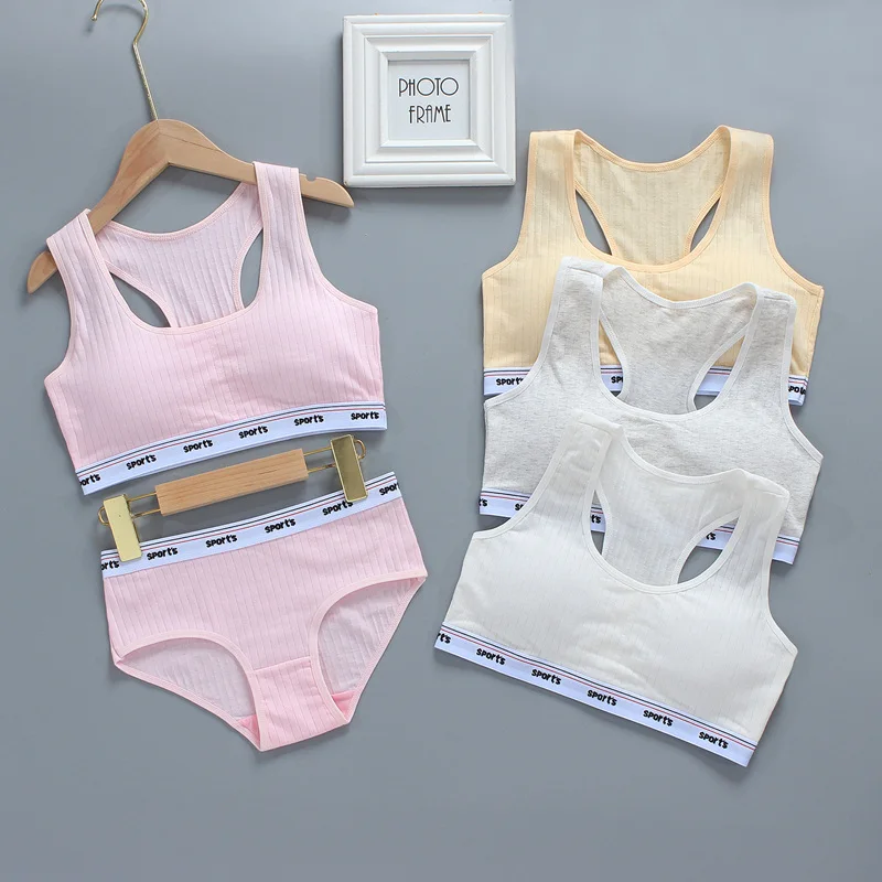 

Girls Bra Set Small Vest Suspender Underwear Cotton Summer Student Girls Wrap Chest + Panties Set 8-15Y Sports Bra Clothes