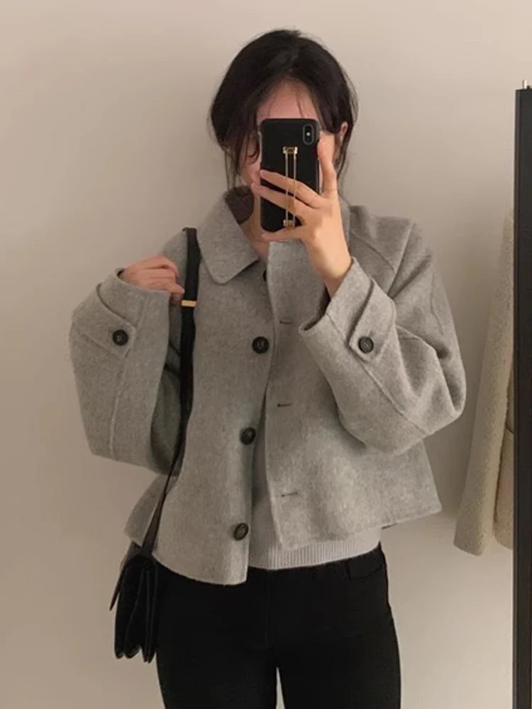 Stylish Short Woolen Coat Women's Autumn Winter Korean Style Vintage Turn-down Collar Fashionable Age-reducing Korean Version