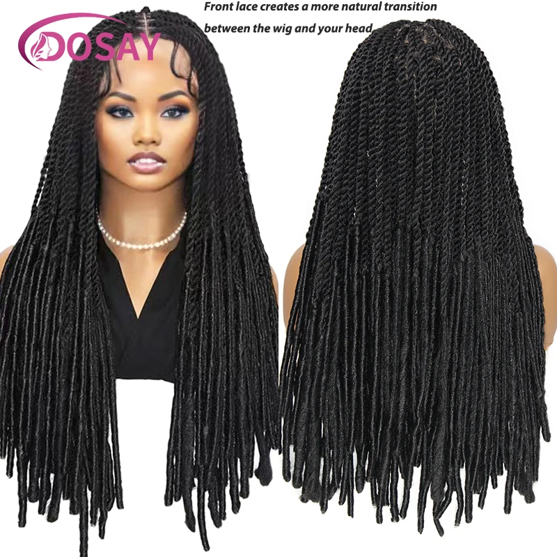 Perruque synthétique lisse torsadée pour femmes noires, locs, 24 en effet, offres de liquimanquer, tresses Cornrow, boîte à dentelle complète, perruques tressées, fway