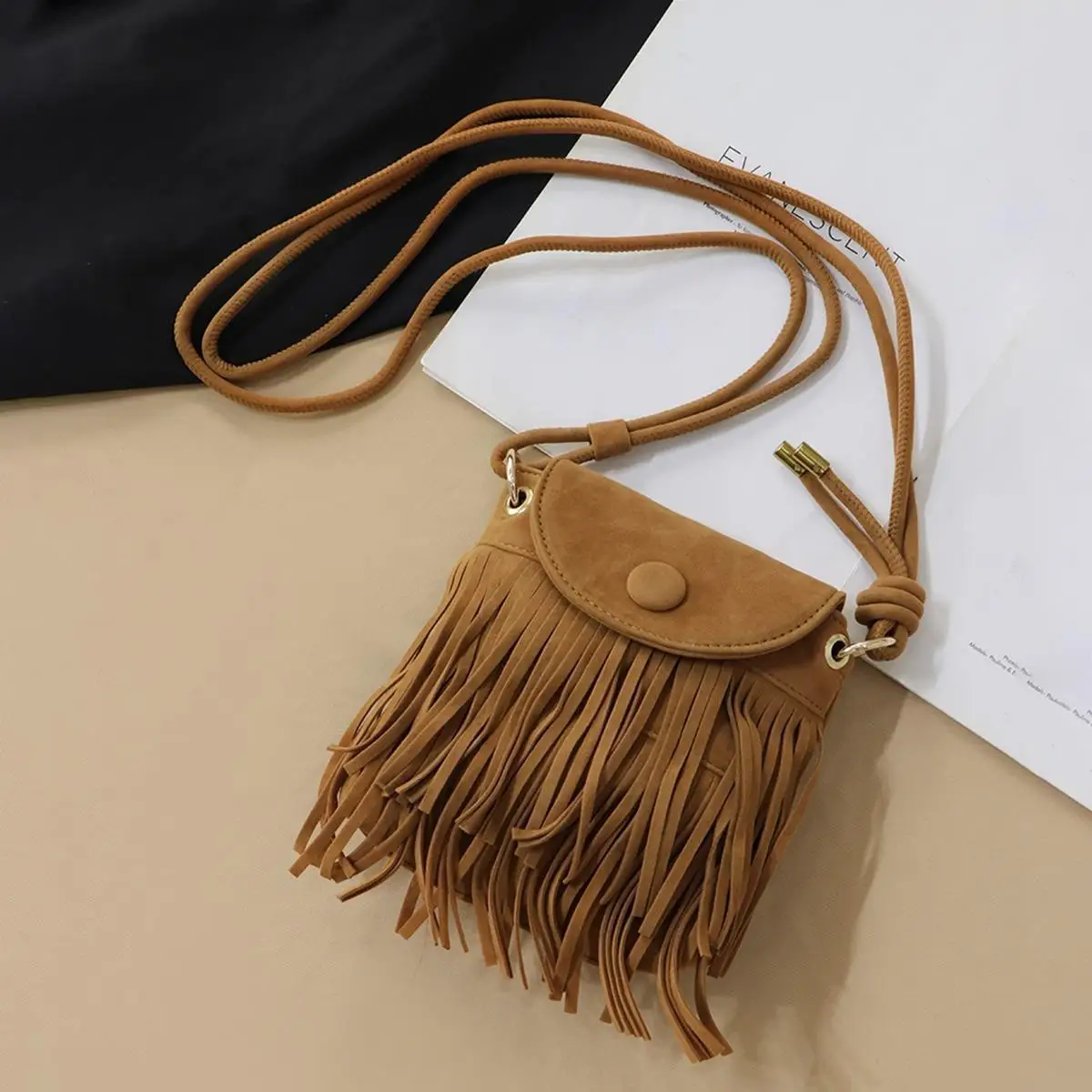 

Tassel Bag Brown Vintage Western Cowboy Bag Minority Ethnic Bohemian Crossbody Bag Female
