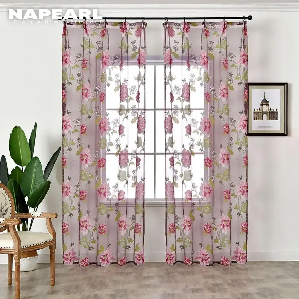 NAPEARL 1 Panel New Classical Flower Curtain Window Screening Customize Finished Products Purple Tulle Drape