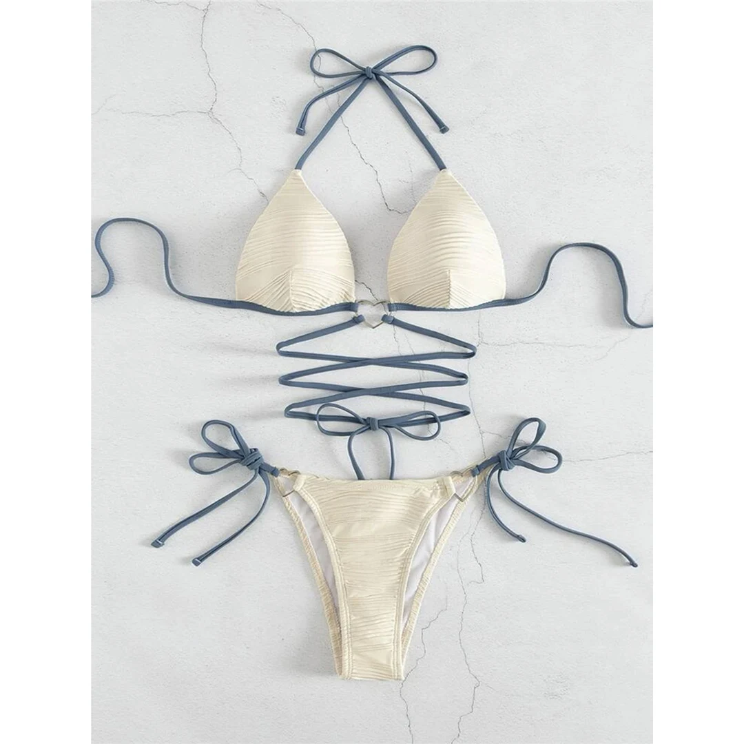 Neuer Wickel-Bikini mit Neckholder, geraffter Bikini, Damen-Badebekleidung, zweiteiliger Bikini-Set, Badeanzug, Damen-Badebekleidung V4081 – Detail 37
