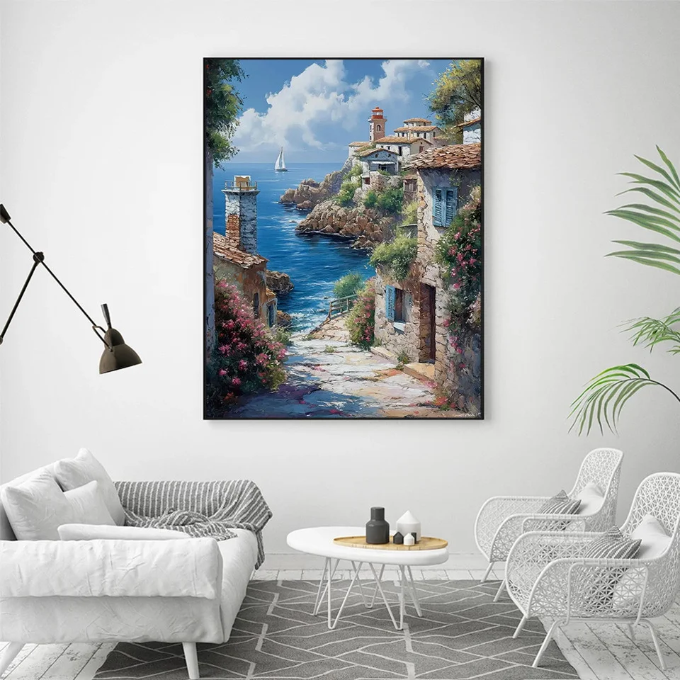 AZQSD 5D Diy Diamond Painting Seaside Landscape Beach Full Round Drill 30X40cm Embroidery Home Decoration Cross Stitch