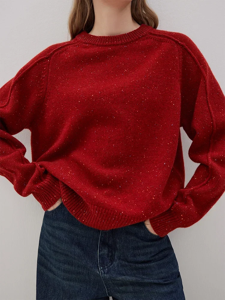 FSLE Vintage Style Simple Sense Round Neck Colorful Dot Full Wool Sweater for Women Autumn and Winter 2023 Niche Pullover Female